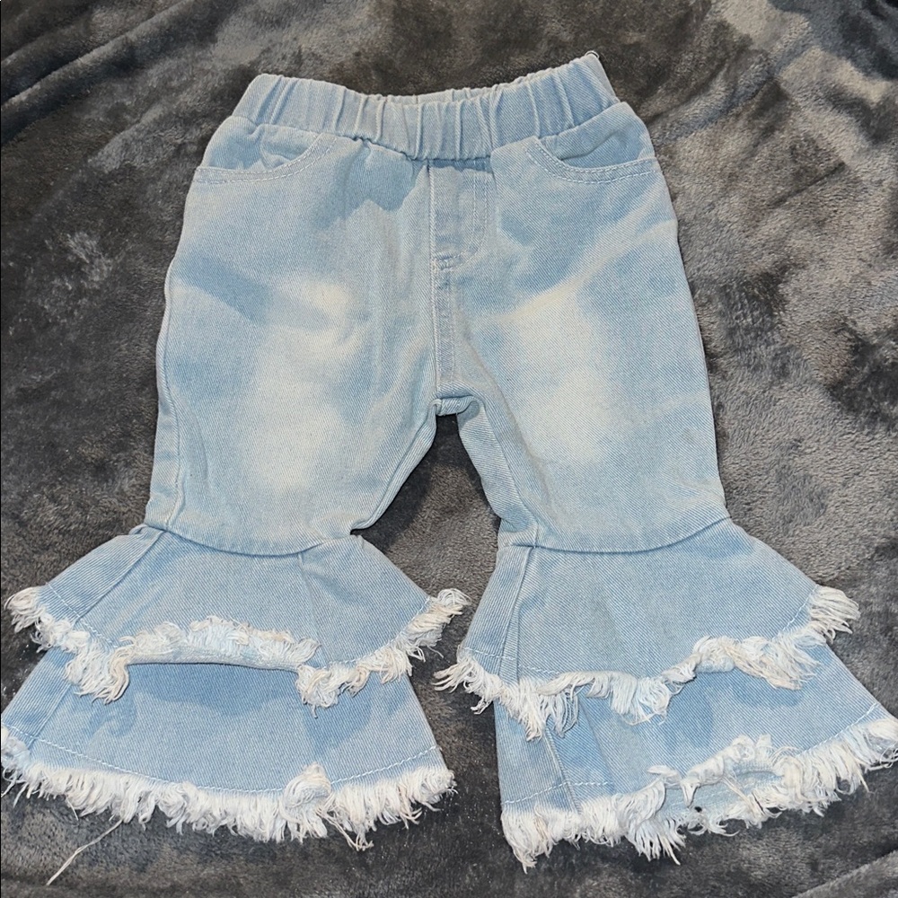 Stylish Babygirl Ruffle Denim Bell Bottom Pants